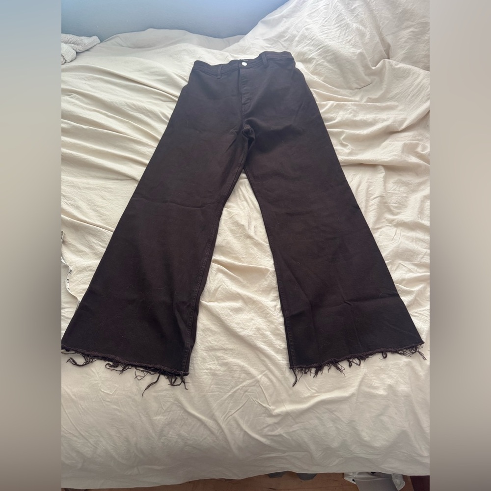 pistola Black Wide-Leg Jeans with Frayed Hem
